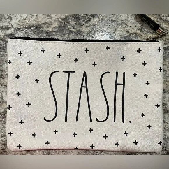 **LOT of FOUR** RAE DUNN White Zippered Faux Leather Cosmetic Bags - “Stash” - Picture 2 of 3